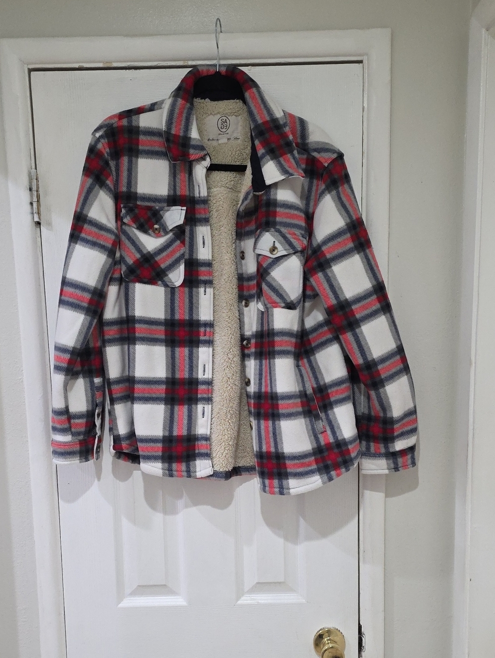 Sherpa-Lined Plaid Jacket - Red & White